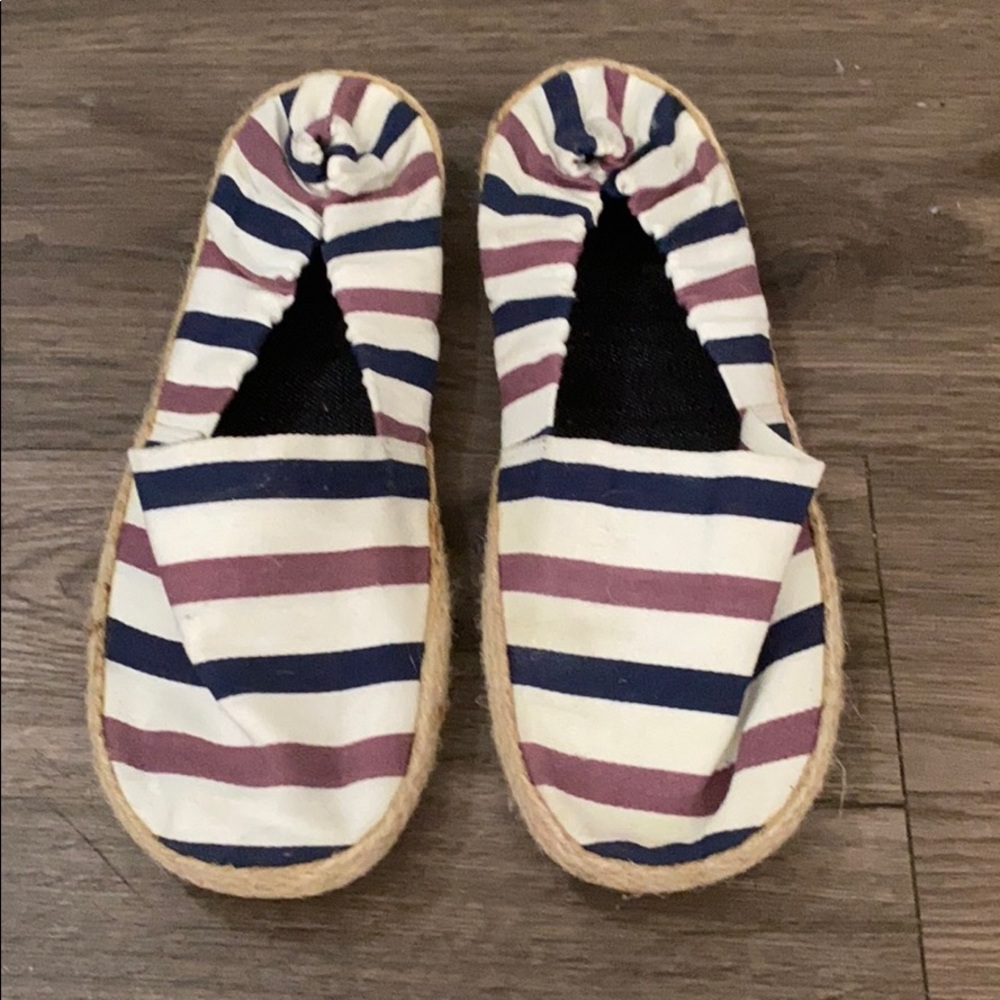 ✅ VINTAGE Striped Slip On Flats Espadrilles Slippers Colorful Casual Shoes Navy